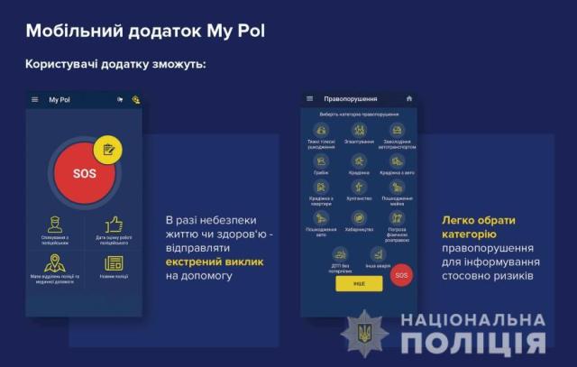 Пользователи My Pol могут мгновенно вызвать полицию за помощью кнопки SOS, передающий данные о личности и местонахождении заявителя, а также предварительно квалифицировать правонарушения с помощью специального меню
